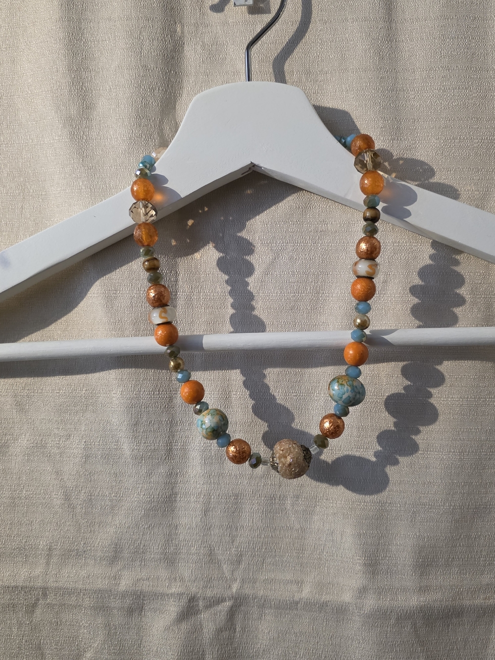 Handcrafted Orange and Turquoise Beaded Necklace